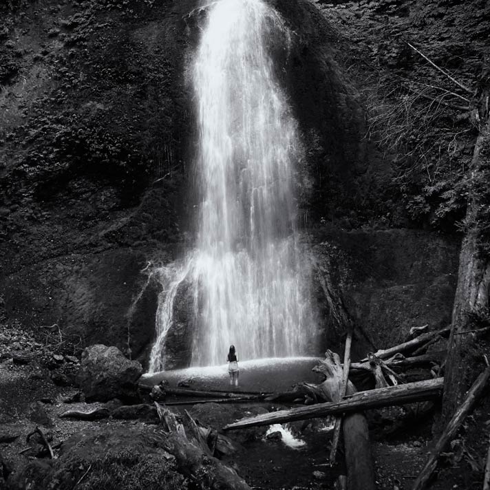 90 foot horsetail plume Marymere Falls, Olympic Peninsula, Washington.