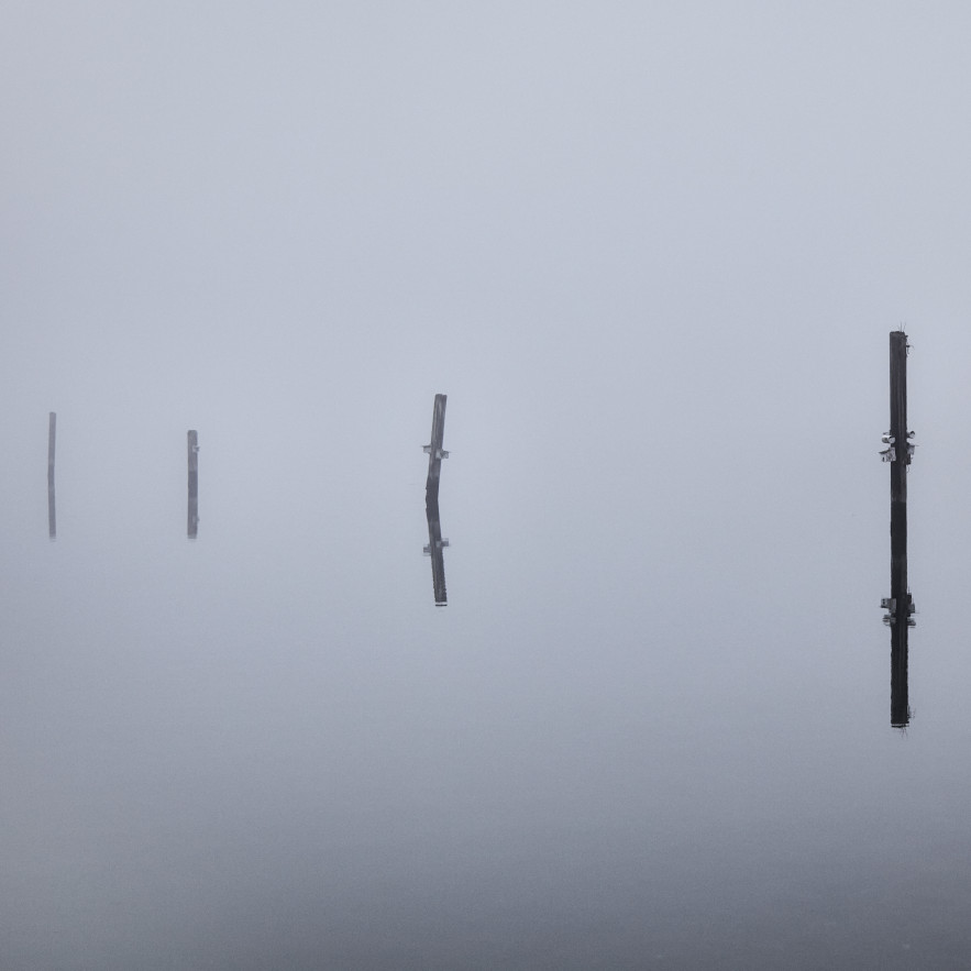 Peaceful foggy evening on Eagle Harbor, Bainbridge Island, Washington.